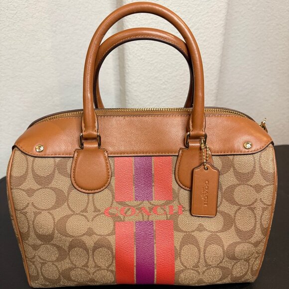 Coach Varsity Stripe Mini Bennett Satchel Purse Signature Canvas F38269 EUC - Picture 2 of 11